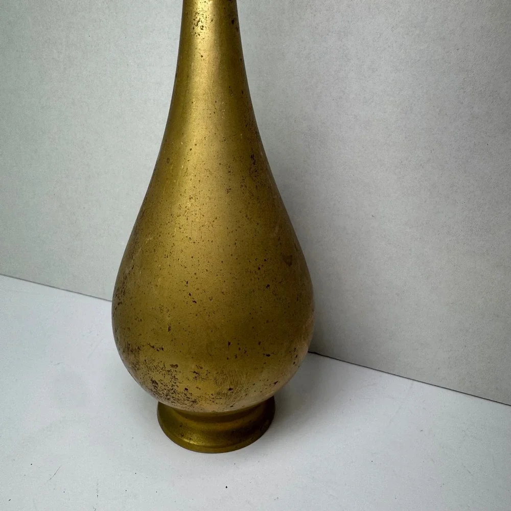 Vintage Solid Brass Bud Vase Tall Neck Teardrop Shape Decorative Accent‎ MCM EUC